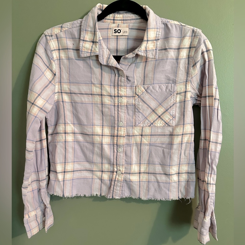 SO Pastel Plaid Collared Crop Top